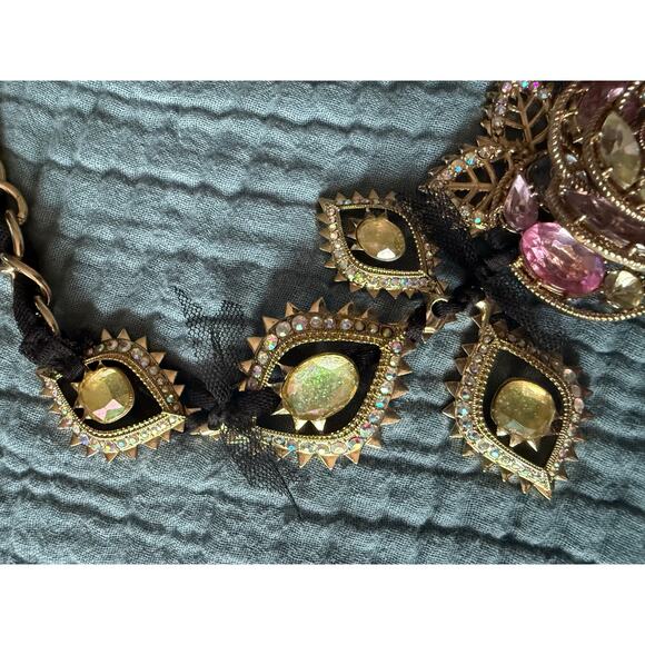 NWT Betsey Johnson Ribbon XO Crystal Flower & Evil Eye Necklace - Picture 9 of 10